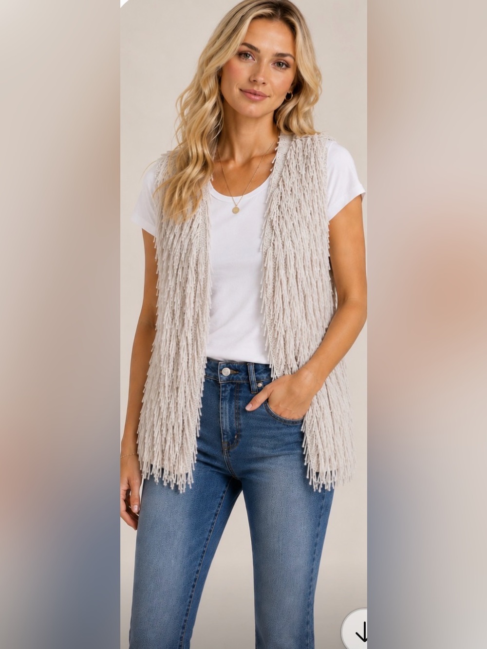 Ella Moss Cream Fringe Knit Vest